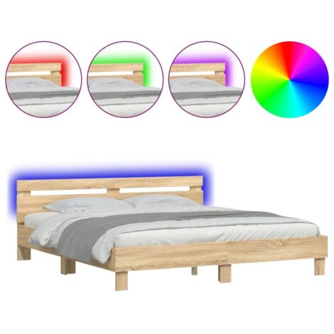 Lit double,Lit adulte,Cadre de lit avec LED sans matelas chêne sonoma 160x200 cm CFW6255983