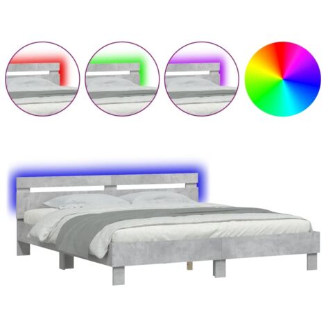 Lit double,Lit adulte,Cadre de lit avec LED sans matelas gris béton 160x200 cm CFW5104628