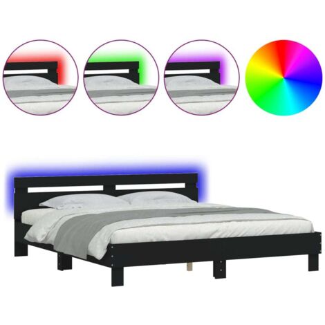 Lit double，Lit adulte，Cadre de lit avec LED sans matelas noir 160x200 cm CFW5370798