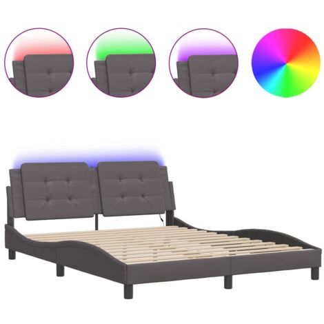 Lit double,Lit adulte,Cadre de lit avec LED sans matelas Zadar gris 160x200 cm CFW9481485