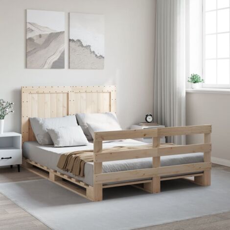 Lit double，Lit adulte，Cadre de lit avec tête de lit 140x200 cm bois de pin massif CFW10828 CFW962309