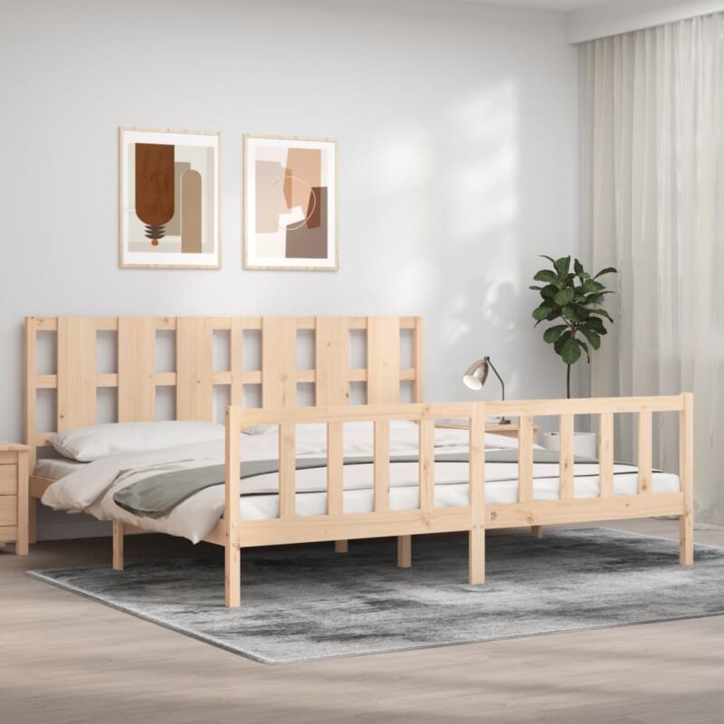 Design In - Lit double,Lit adulte,Cadre de lit avec tête de lit 200x200 cm bois massif497319 CFW348293