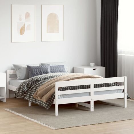 Lit double，Lit adulte，Cadre de lit avec tête de lit blanc 140x200 cm bois pin massif CFW58053 CFW598901