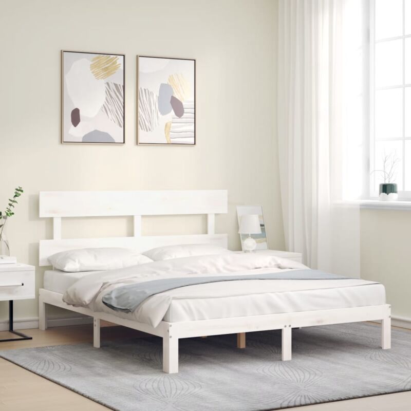 Lit double,Lit adulte,Cadre de lit avec tête de lit blanc 160x200 cm bois massif145676 CFW407884