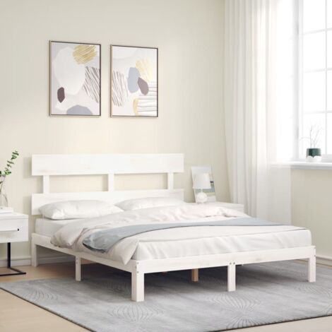 Lit double，Lit adulte，Cadre de lit avec tête de lit blanc 160x200 cm bois massif145676 CFW407884