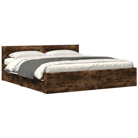 Lit double，Lit adulte，Cadre de lit avec tête de lit chêne fumé 200x200 cm CFW2100223