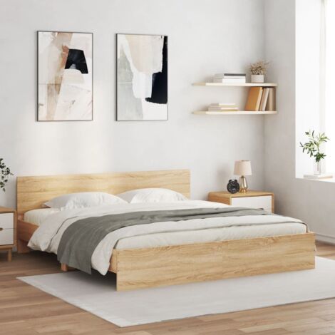 Lit double，Lit adulte，Cadre de lit avec tête de lit chêne sonoma 180x200 cm CDS98306
