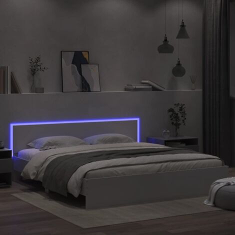 Lit double，Lit adulte，Cadre de lit avec tête de lit et LED blanc 180x200 cm CDS35535