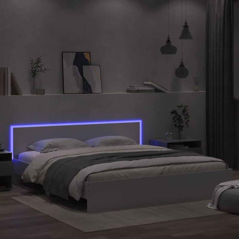 Design In - Lit Double,Lit Adulte,Cadre de lit avec tête de lit et led blanc 200x200 cm CFW798221