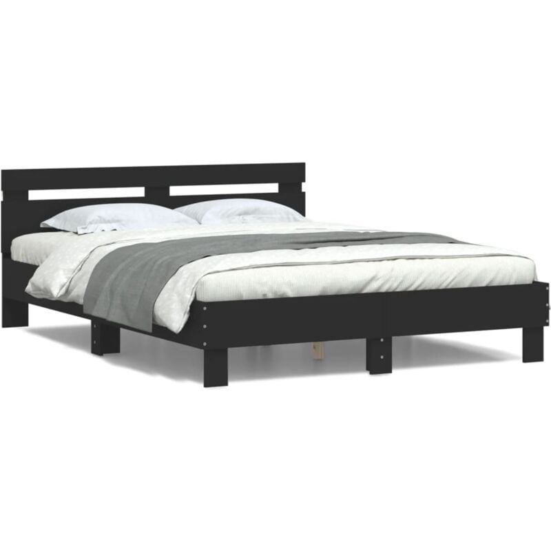Design In - Lit Double,Lit Adulte,Cadre de lit avec tête de lit et led noir 140x190 cm CFW146160