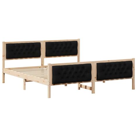 Lit double，Lit adulte，Cadre de lit avec tête de lit Noir 160 x 200 cm Pin massif CFW320989
