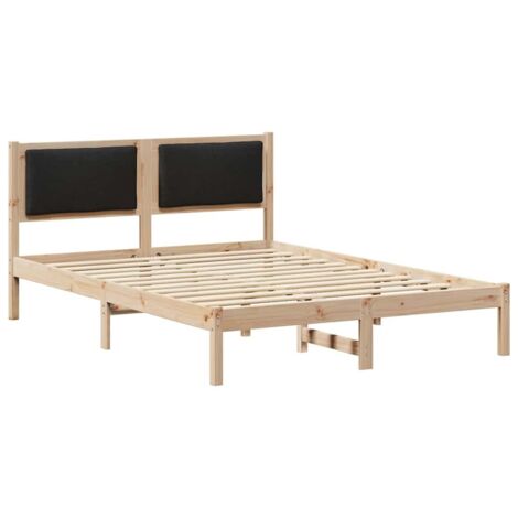 Lit double，Lit adulte，Cadre de lit avec tête de lit Noir 160 x 200 cm Pin massif CFW456678
