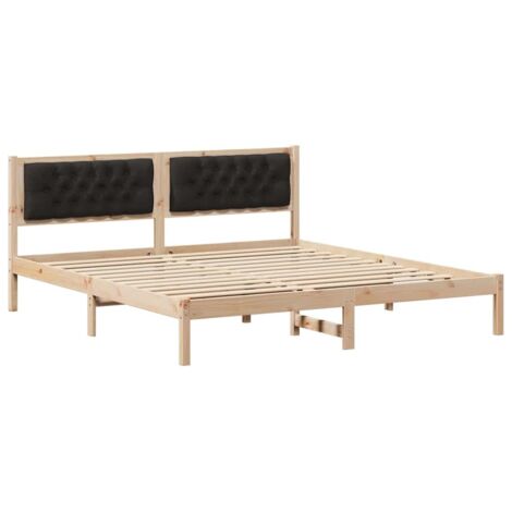 Lit double，Lit adulte，Cadre de lit avec tête de lit Noir 160 x 200 cm Pin massif CFW920340