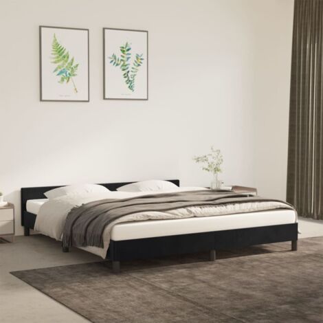Lit double，Lit adulte，Cadre de lit avec tête de lit Noir 180x200 cm Velours513129