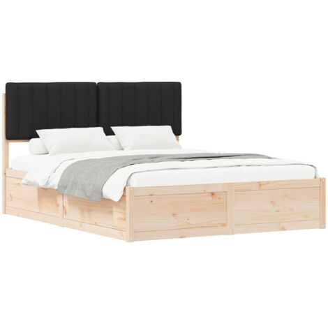 Lit double，Lit adulte，Cadre de lit avec tête de lit rembourrée Noir 160 x 200 cm CFW404692