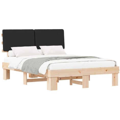 Lit double，Lit adulte，Cadre de lit avec tête de lit rembourrée Noir 160 x 200 cm CFW948244