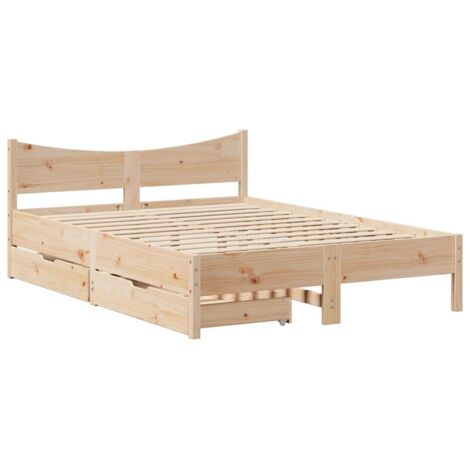 Lit double，Lit adulte，Cadre de lit avec tiroirs 140x190 cm bois de pin massif CFW407428