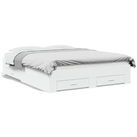 Lit double，Lit adulte，Cadre de lit avec tiroirs blanc 140x200 cm bois d'ingénierie CFW48901