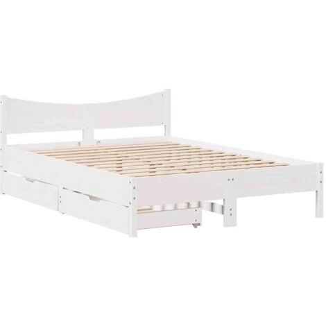 Lit double，Lit adulte，Cadre de lit avec tiroirs blanc 160x200 cm bois massif de pin CFW4660354