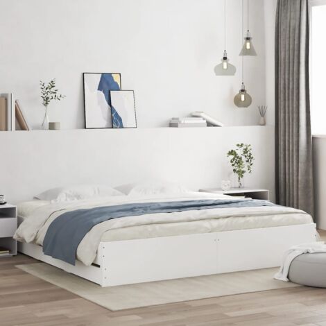 Lit double，Lit adulte，Cadre de lit avec tiroirs blanc 180x200 cm bois d'ingénierie CDS42687
