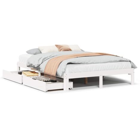 Lit double,Lit adulte,Cadre de lit avec tiroirs sans matelas blanc 140x190 cm CFW963084
