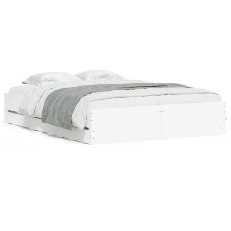 Lit double，Lit adulte，Cadre de lit avec tiroirs sans matelas blanc 150x200 cm CFW2564193