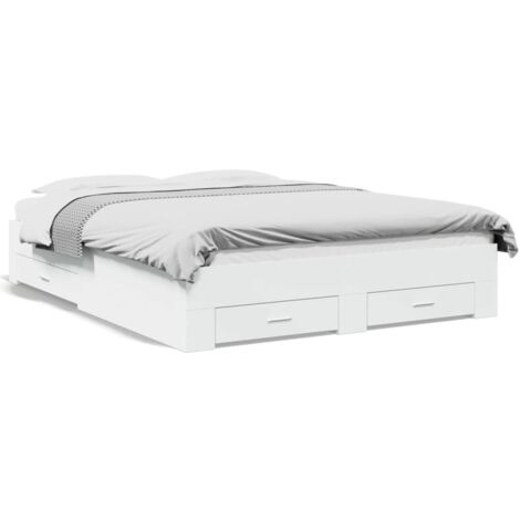 Lit double，Lit adulte，Cadre de lit avec tiroirs sans matelas blanc 150x200 cm CFW3801115