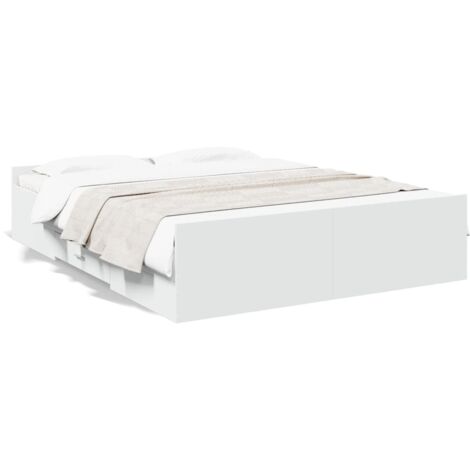 Lit double，Lit adulte，Cadre de lit avec tiroirs sans matelas blanc 160x200 cm CFW6397967