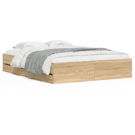 Lit double，Lit adulte，Cadre de lit avec tiroirs sans matelas chêne sonoma 150x200 cm CFW2051180
