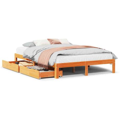 Lit double,Lit adulte,Cadre de lit avec tiroirs sans matelas cire marron 140x190 cm CFW431627