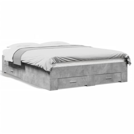 Lit double，Lit adulte，Cadre de lit avec tiroirs sans matelas gris béton 140x190 cm CFW4032747