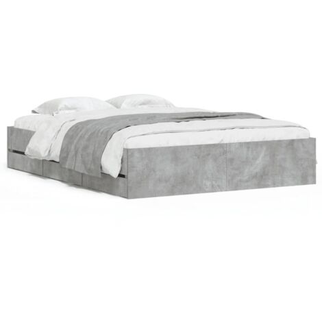 Lit double，Lit adulte，Cadre de lit avec tiroirs sans matelas gris béton 150x200 cm CFW3355758