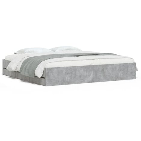Lit double，Lit adulte，Cadre de lit avec tiroirs sans matelas gris béton 200x200 cm CFW1265209