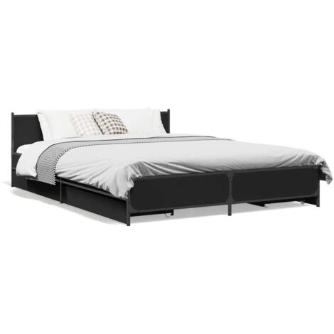 Lit double，Lit adulte，Cadre de lit avec tiroirs sans matelas noir 135x190 cm CFW6435200
