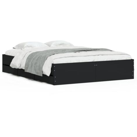 Lit double，Lit adulte，Cadre de lit avec tiroirs sans matelas noir 150x200 cm CFW6292797