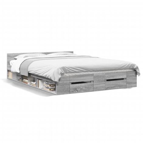 Lit double，Lit adulte，Cadre de lit avec tiroirs sans matelas sonoma gris 120x190 cm CFW7733459
