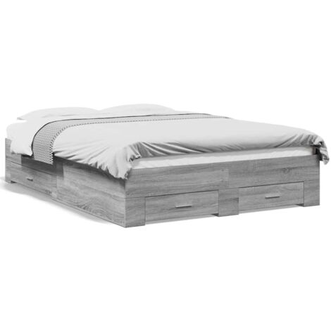 Lit double，Lit adulte，Cadre de lit avec tiroirs sans matelas sonoma gris 135x190 cm CFW6682757