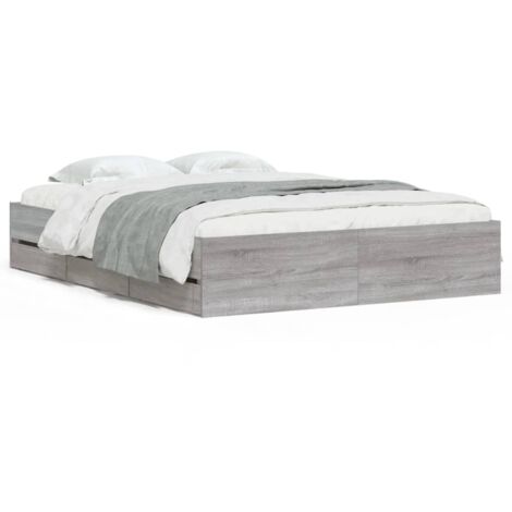 Lit double，Lit adulte，Cadre de lit avec tiroirs sans matelas sonoma gris 150x200 cm CFW8037033