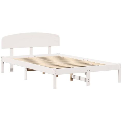 Lit double，Lit adulte，Cadre de lit Blanc 120 x 190 cm Bois de pin massif CFW3836389