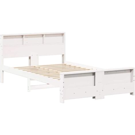 Lit double,Lit adulte,Cadre de lit Blanc 140 x 190 cm Bois massif en pin CFW4616248