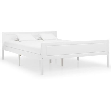 Lit double，Lit adulte，Cadre de lit Bois de pin massif Blanc 140x200 cm608905