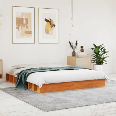 Lit double，Lit adulte，Cadre de lit cire marron 160x200 cm bois de pin massif CDS51538