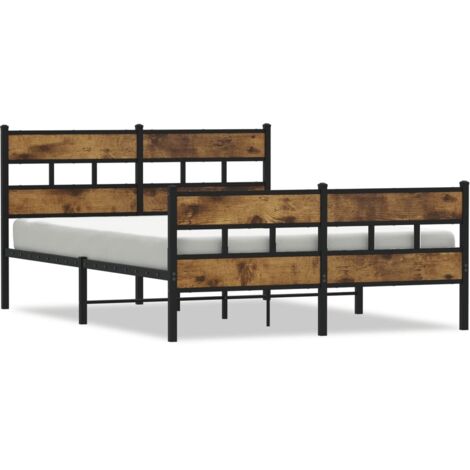 Lit double，Lit adulte，Cadre de lit en métal sans matelas chêne fumé 150x200 cm CFW4947522