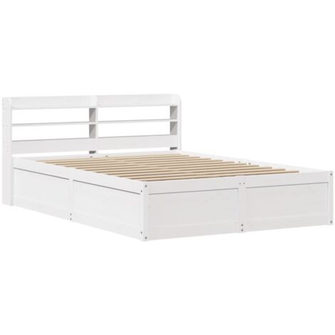 Lit double，Lit adulte，Cadre de lit et tête de lit blanc 140x190 cm bois de pin massif CFW1344050
