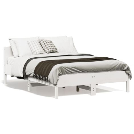 Lit Double，Lit Adulte，Cadre de lit et tête de lit blanc 140x190 cm bois de pin massif CFW512382 CFW140441