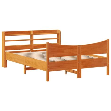 Lit double，Lit adulte，Cadre de lit et tête de lit cire marron 160x200 cm bois de pin CFW4276680