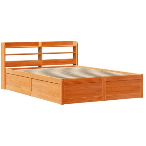 Lit double，Lit adulte，Cadre de lit et tête de lit cire marron 160x200 cm bois de pin CFW5077672