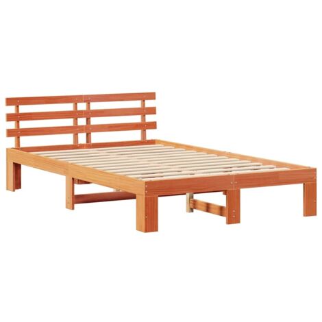 Lit double，Lit adulte，Cadre de lit Marron 120 x 190 cm Bois de pin massif CFW6836980