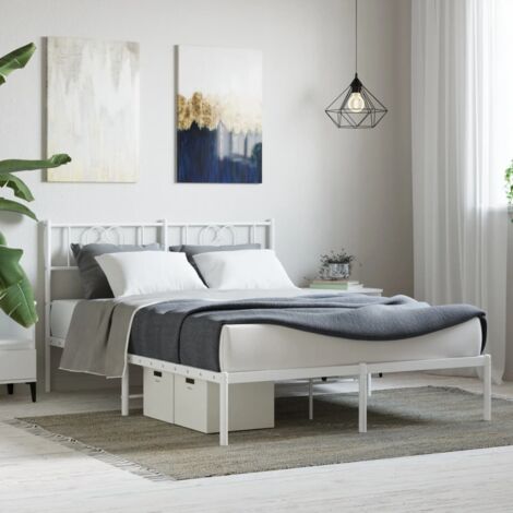Lit double，Lit adulte，Cadre de lit métal avec tête de lit blanc 140x190 cm928292