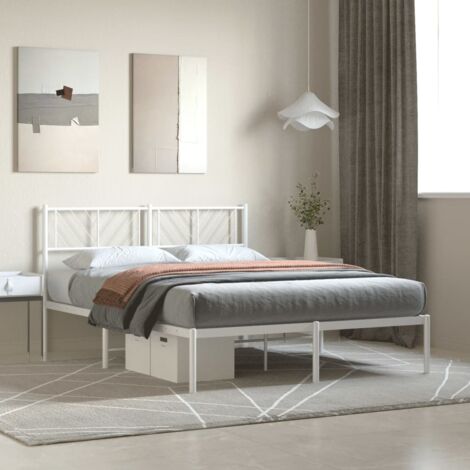 Lit double，Lit adulte，Cadre de lit métal avec tête de lit blanc 140x200 cm733375